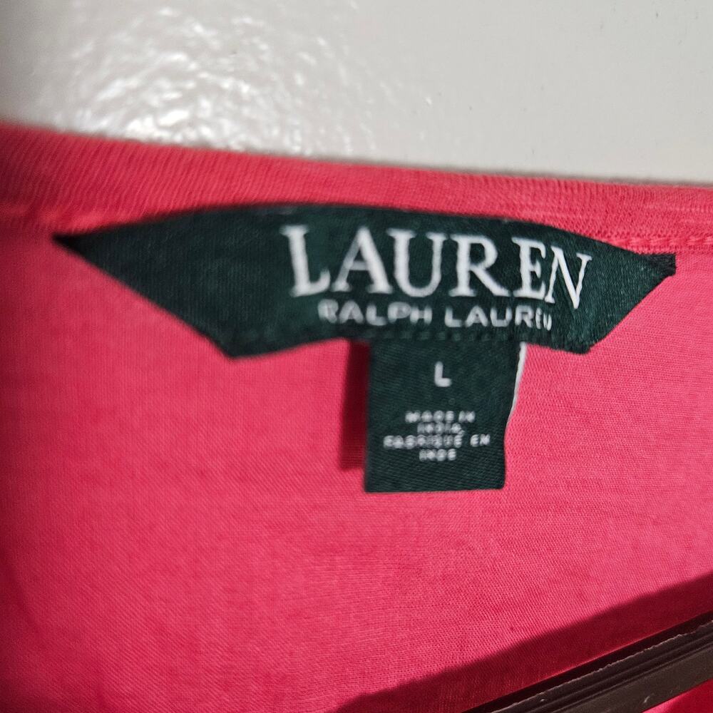 Lauren by Ralph Lauren Short Sleeve Split Neck Top Sz Large - Picture 5 of 11